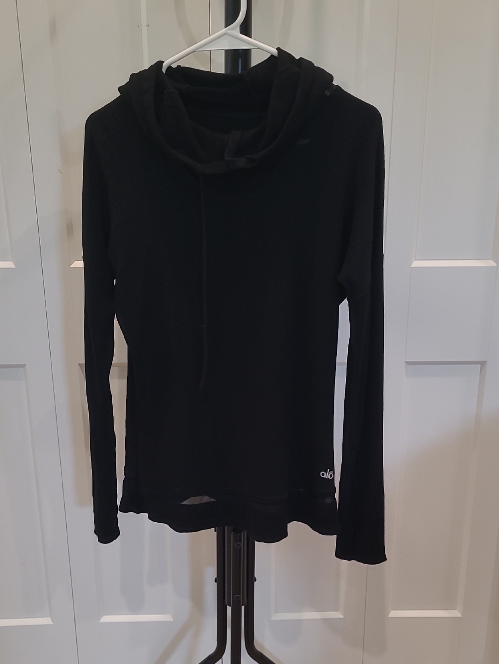 ALO Black Lightweight Hoodie, with Sheer Trim Detail